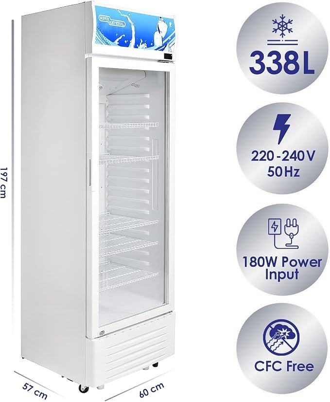 Super General Single-Door Upright Chiller SGSC398 White 395L - Image 2