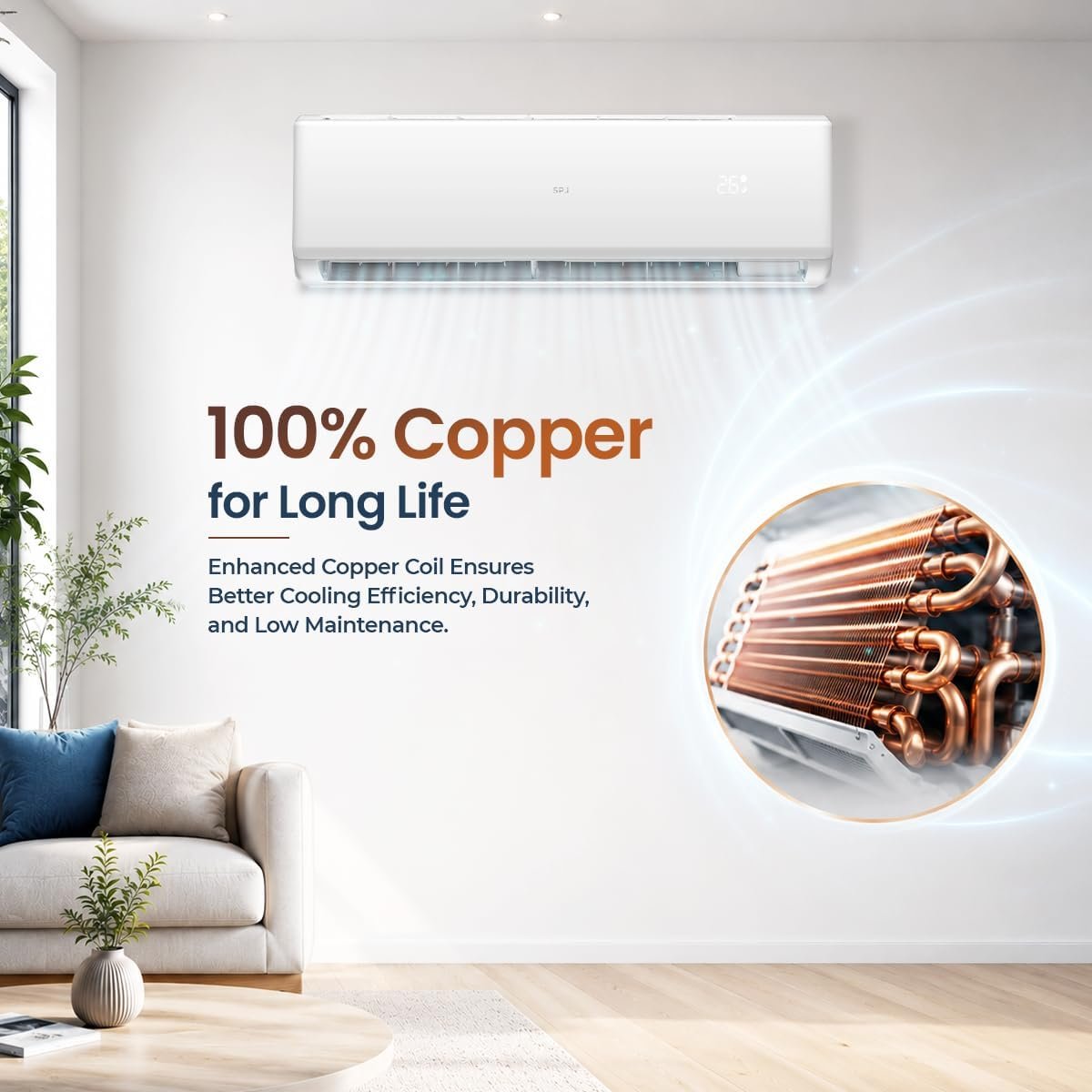 SPJ 1.5 Ton Split AC, 18000 BTU Air Conditioner, R410A Eco-Friendly Refrigerant, Low Noise Design - Image 3