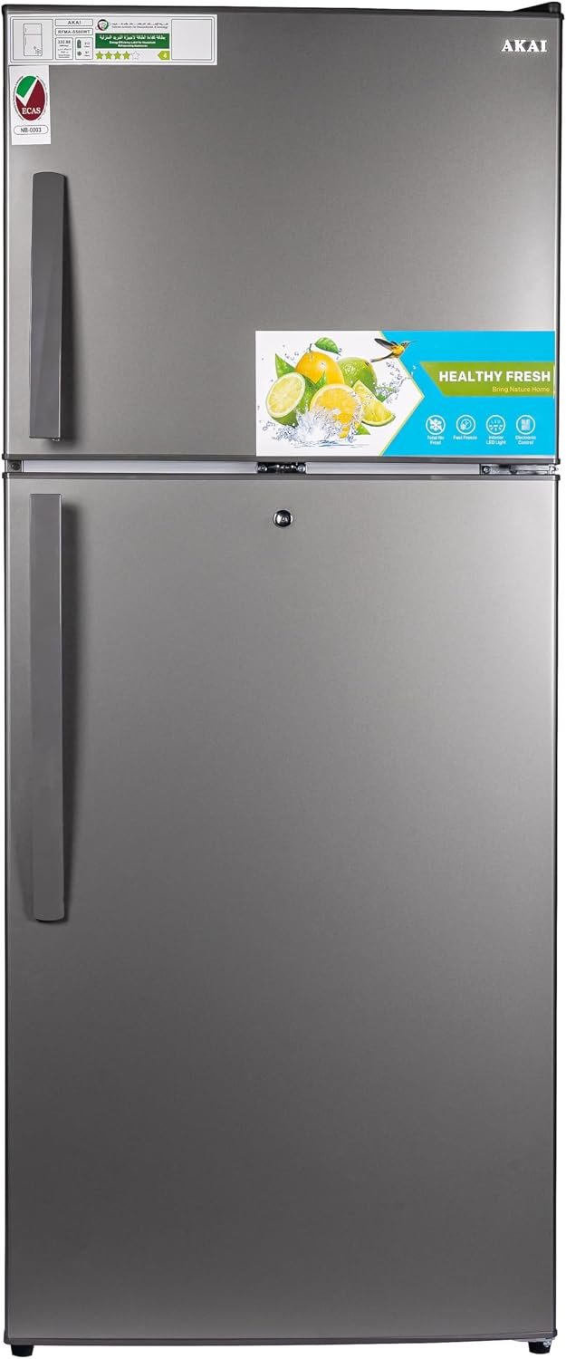 AKAI 500 Liters Double Door Refrigerator with NO FROST Fridge Freezer with Glass Shelves, RFMA-S500WTA