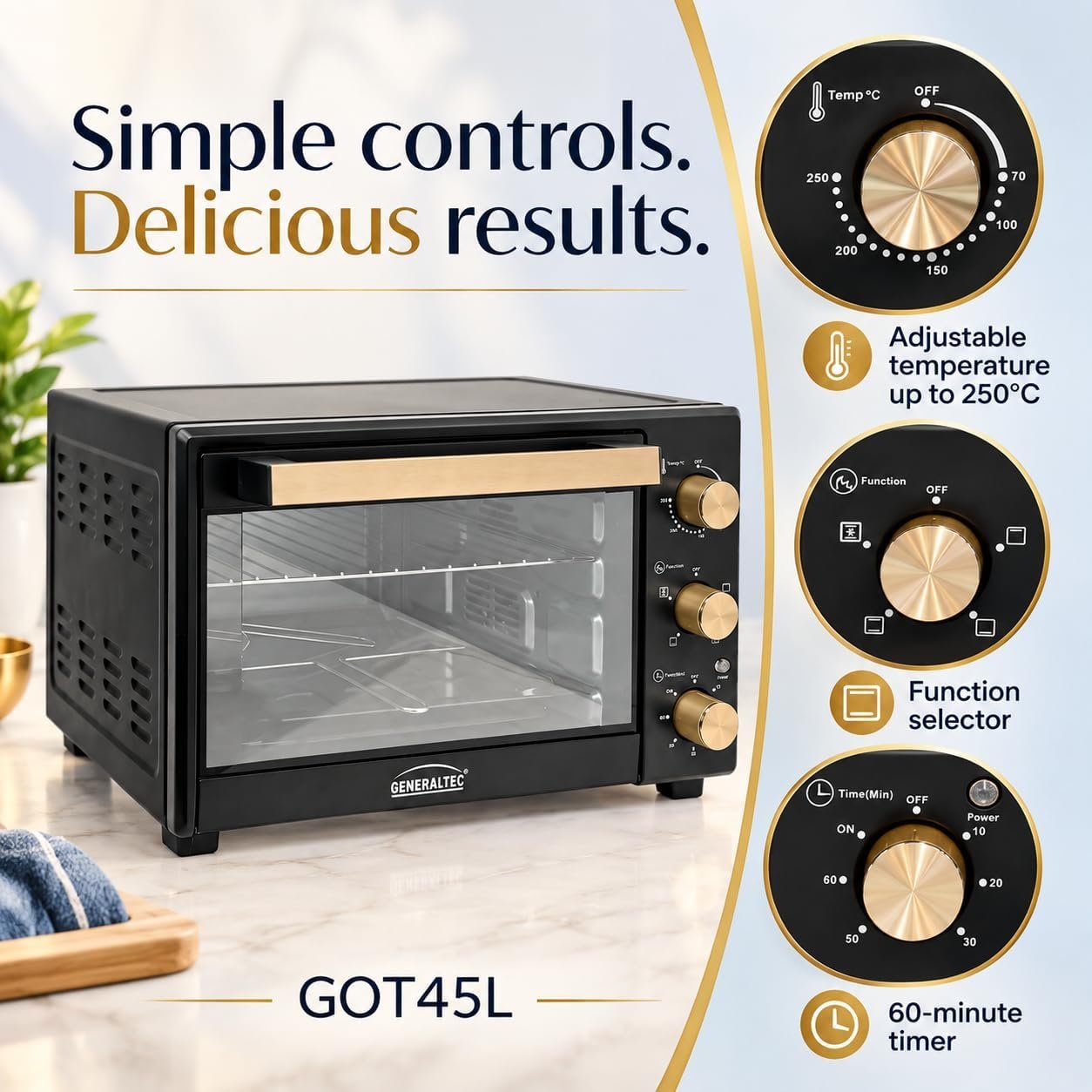 Generaltec GOT45L 45L Electric Oven Toaster – Convection, Bake & Roast - Image 2