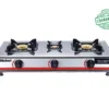 Nobel 3 Burner Gas Stove Stainless Steel Enamel Porcelain Trivet Auto Ignition Silver Model-NGT3001
