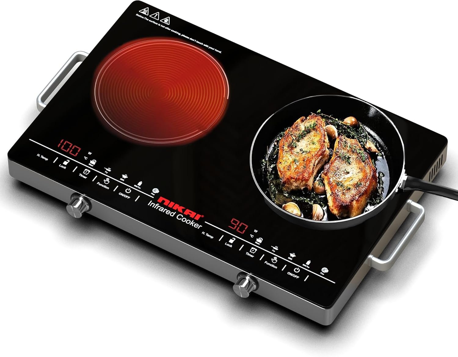 Nikai NIC303A Double Burner Infrared Ceramic Cooker Hob with Touch Control