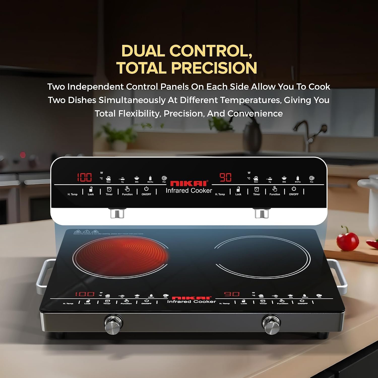 Nikai NIC303A Double Burner Infrared Ceramic Cooker Hob with Touch Control
